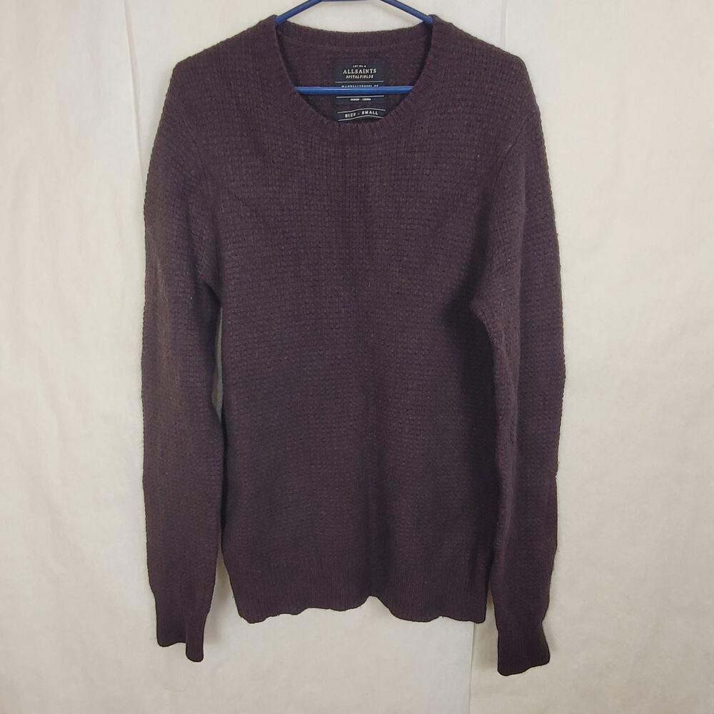ALL SAINTS Spitalfields plum waffle knit wool angora sweater Size Sm Luxe Preppy